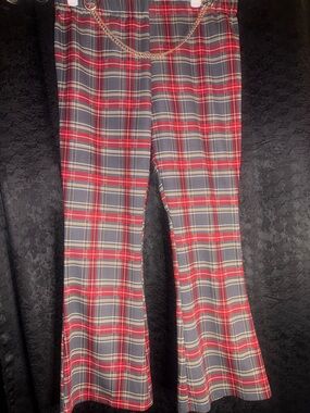 Red and Gray Plaid Pants